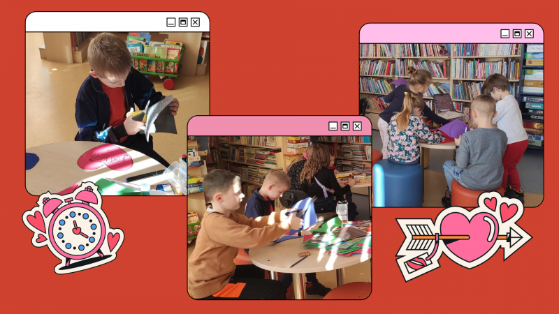 Zdjęcie kolorowe, Biblioludki na zajęciach walentynkowych w Bibliotece
